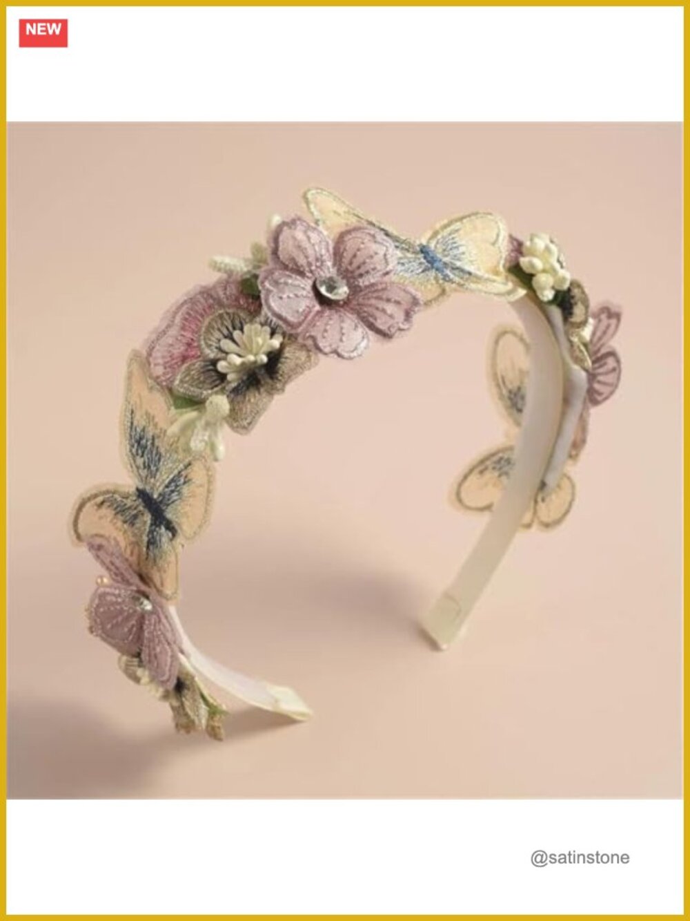 Simulated Mesh Flower Headband with Butterfly Detail for Women Girls